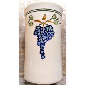 Ceramic Italian Style Hand Painted Grape Design 5 Inch Utensil Holder Signed
